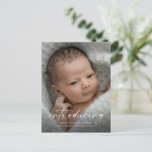 赤ちゃんの写真を紹介する感謝カードのスクリプト ポストカード (スタンド正面)