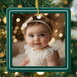 赤ちゃんの写真 エメラルドグリーンのモダンなクリスマススクリプト セラミックオーナメント