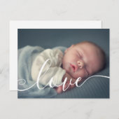 赤ちゃんの写真 現代 エレガント スクリプト 簡単 誕生 案内ポストカード (正面/裏面)