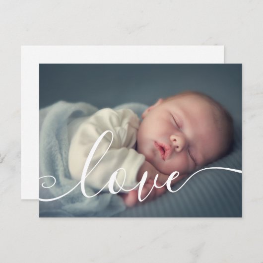 赤ちゃんの写真 現代 エレガント スクリプト 簡単 誕生 案内ポストカード (正面/裏面)