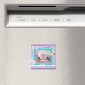 赤ちゃんの写真 誕生日お知らせ 紫と水色 マグネット (インサイチュ (食洗機))