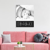 赤ちゃんの写真 誕生日 かわいい モノクロ 黒 キャンバスプリント (インサイチュ (リビング))