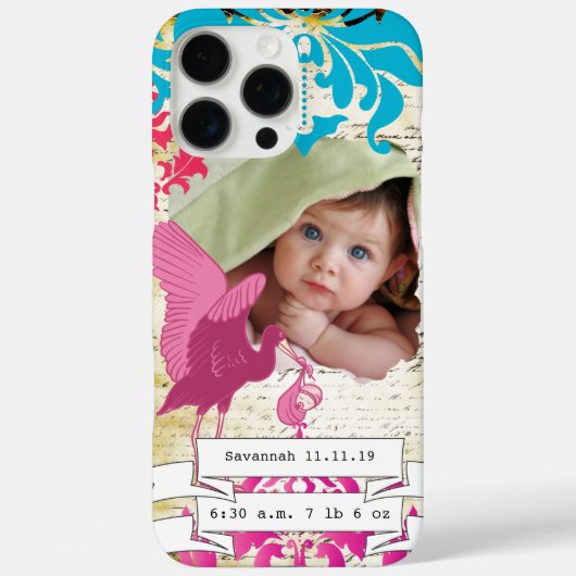 赤ちゃんの写真 赤ちゃんの統計 ダマスク 焦げた縁 iPhone Case-Mate iPhoneケース (裏面)