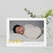 赤ちゃんの出生お知らせ文 Hello 手書き風 箔招待状 (立ち正面)