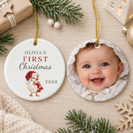 赤ちゃんの初めてのクリスマスのガチョウの写真 セラミックオーナメント