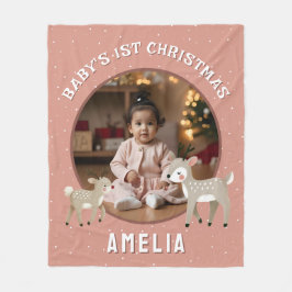 赤ちゃんの初めてのクリスマスのトナカイの思い出の写真 フリースブランケット