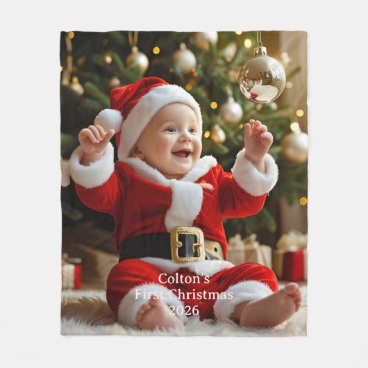 赤ちゃんの初めてのクリスマスのフリースブランケットのカスタム写真 フリースブランケット (正面)