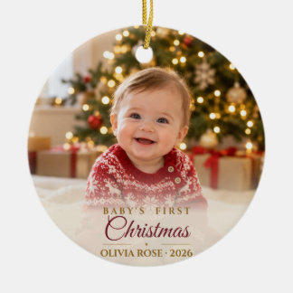 赤ちゃんの初めてのクリスマスのフルフォトクリーム セラミックオーナメント