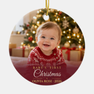 赤ちゃんの初めてのクリスマスのフルフォト セラミックオーナメント