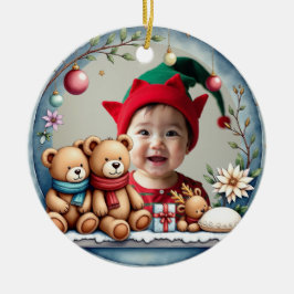赤ちゃんの初めてのクリスマスの両面デザインのオーナメント Tiny Toes & Tinsel セラミックオーナメント