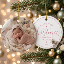 赤ちゃんの初めてのクリスマスの写真のピンクの記念品