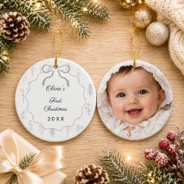 赤ちゃんの初めてのクリスマスの写真リボンワイルドフラワー セラミックオーナメント