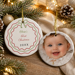 赤ちゃんの初めてのクリスマスの写真 コケットボウのスカラップ セラミックオーナメント