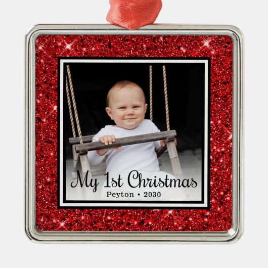 赤ちゃんの初めてのクリスマスの写真 メタルオーナメント (正面)