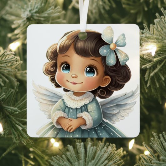 赤ちゃんの初めてのクリスマスの天使をデザインしよう メタルオーナメント (インサイチュ)