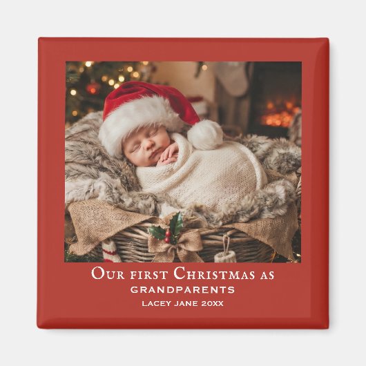 赤ちゃんの初めてのクリスマスの祖父母の写真 マグネット (正面)