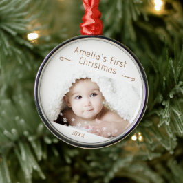 赤ちゃんの初めてのクリスマスの雪の結晶の写真の記念品 メタルオーナメント