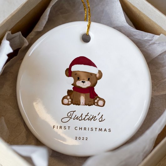 赤ちゃんの初めてのクリスマステディベア セラミックオーナメント