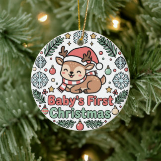 赤ちゃんの初めてのクリスマストナカイのオーナメント セラミックオーナメント