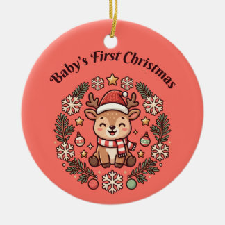 赤ちゃんの初めてのクリスマストナカイのオーナメント セラミックオーナメント