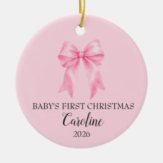 赤ちゃんの初めてのクリスマスピンクリボンオーナメント セラミックオーナメント