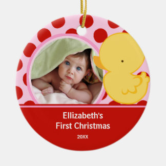 赤ちゃんの初めてのクリスマスフォトオーナメント アヒルの男の子 セラミックオーナメント