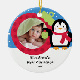 赤ちゃんの初めてのクリスマスフォトオーナメント ペンギン セラミックオーナメント