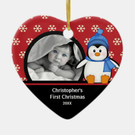 赤ちゃんの初めてのクリスマスフォトオーナメント ペンギン セラミックオーナメント