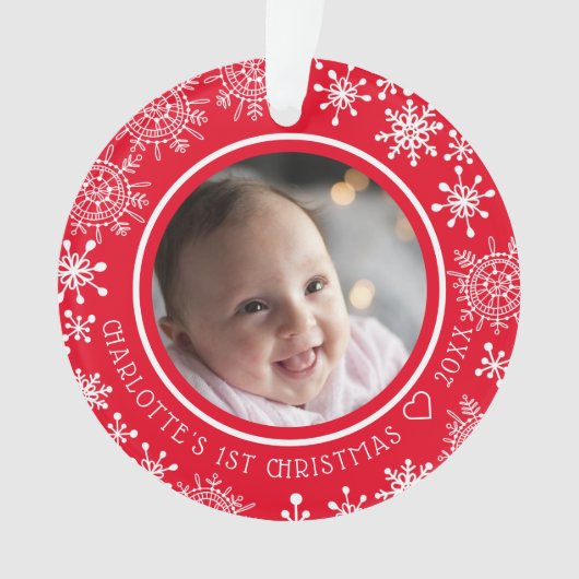 赤ちゃんの初めてのクリスマスフォトスノーフレーク オーナメント (正面)