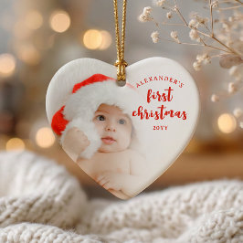 赤ちゃんの初めてのクリスマスフォトハート セラミックオーナメント