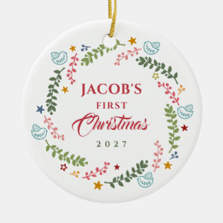 赤ちゃんの初めてのクリスマスフォト セラミックオーナメント
