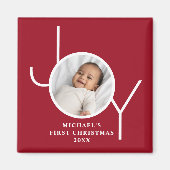 赤ちゃんの初めてのクリスマスフォト 赤 マグネット (正面)