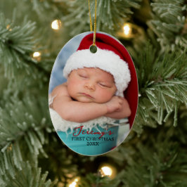 赤ちゃんの初めてのクリスマス両面写真オーバル セラミックオーナメント