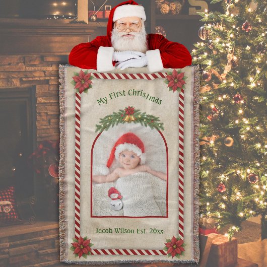 赤ちゃんの初めてのクリスマス写真の織物記念品 スローブランケット