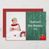 赤ちゃんの初めてのクリスマス写真 シルバーグリッター フラットカード シーズンカード (正面/裏面)