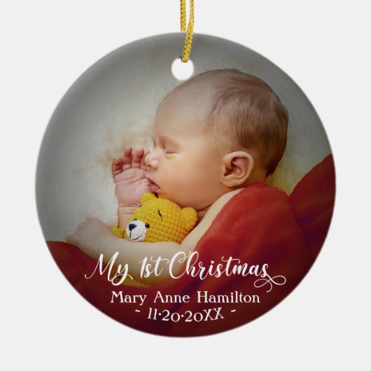 赤ちゃんの初めてのクリスマス写真 セラミックオーナメント (正面)