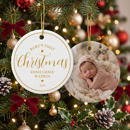 赤ちゃんの初めてのクリスマス記念の写真入りゴールドギフト セラミックオーナメント