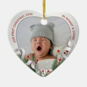 赤ちゃんの初めてのクリスマス記念の銀色フレーム写真 セラミックオーナメント (正面)