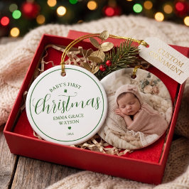 赤ちゃんの初めてのクリスマス記念グリーン写真 セラミックオーナメント