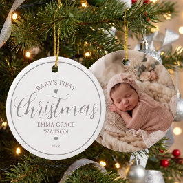 赤ちゃんの初めてのクリスマス記念グレー写真 セラミックオーナメント