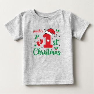 赤ちゃんの初めてのクリスマス足跡トッドラーTシャツ ベビーTシャツ