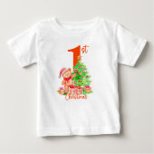 赤ちゃんの初めてのクリスマス、かわいいクマとツリーのデザイン ベビーTシャツ (正面)