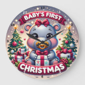 赤ちゃんの初めてのクリスマス かわいいクマのホリデー ラージ壁時計 (正面)