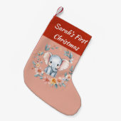 赤ちゃんの初めてのクリスマス かわいい象 花柄 スモールクリスマスストッキング (正面 (吊り時))