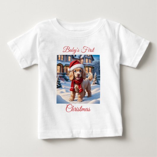赤ちゃんの初めてのクリスマス コッカースパニエル ベビーTシャツ (正面)