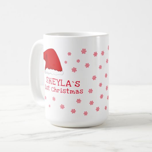 赤ちゃんの初めてのクリスマス サンタ帽子 雪の結晶 コーヒーマグカップ (正面左)