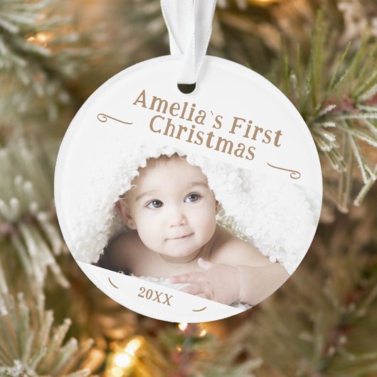 赤ちゃんの初めてのクリスマス シンプルな写真の記念品 オーナメント (ツリー)