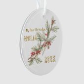 赤ちゃんの初めてのクリスマス ヒイラギの冬の葉 オーナメント (正面)