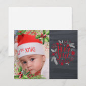 赤ちゃんの初めてのクリスマス、ヒイラギの実、写真 シーズンカード (正面/裏面)