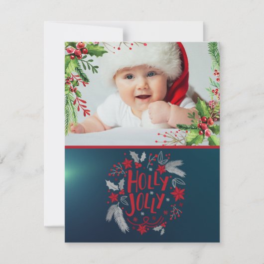 赤ちゃんの初めてのクリスマス、ヒイラギの実、写真、緑 シーズンカード (正面)